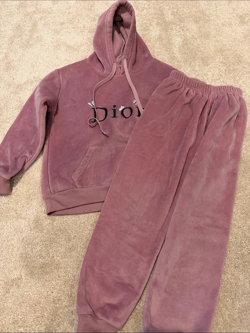 Dior Kids Plush Hoodie & Joggers — Mauve Pink